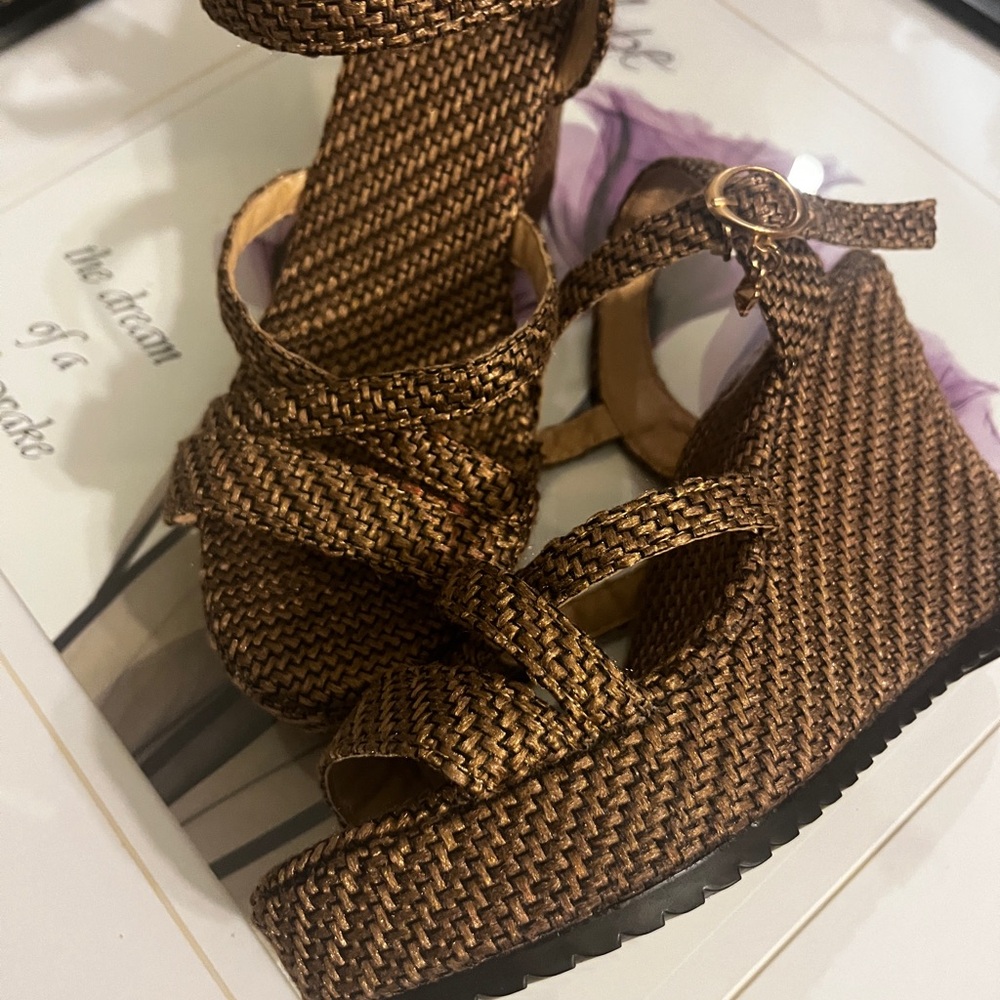 Chic Brown Woven Wedge Sandals